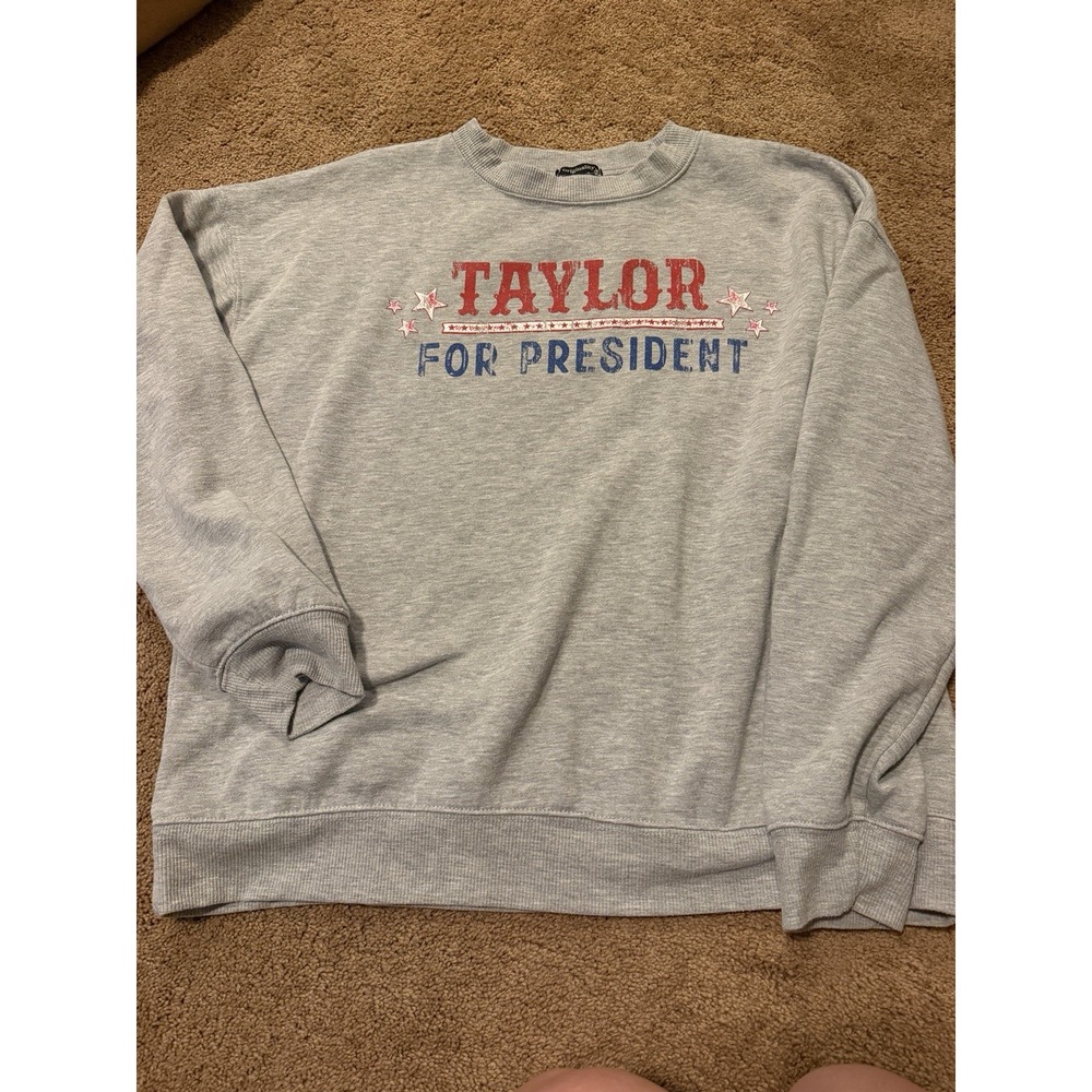 Taylor For President Graphic Sweatshirt Gray Fleece Crewneck USA Women's S